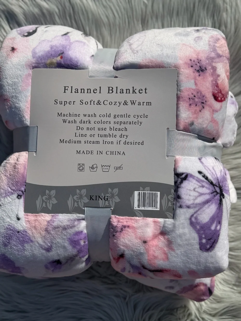 New king size flannel blanket soft thick pink purple floral butterfly